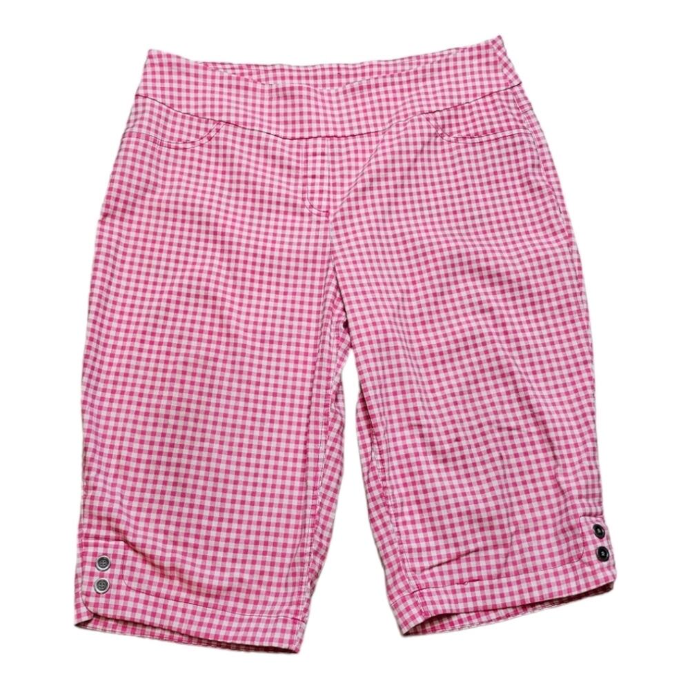 Alia Pink Gingham Print Stretchy Capri Size 14
